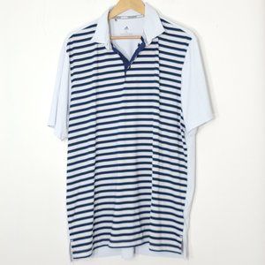 Adidas Men's White & Navy Striped Golf Ultimate Regular Fit Polo Shirt Size XL